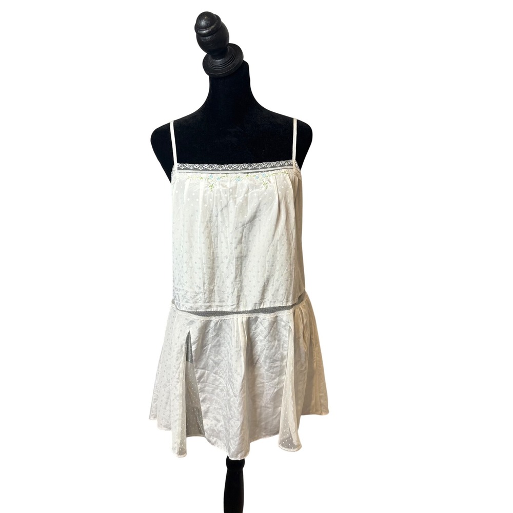 Victoria's Secret Angels Slip Dress Chemise Size M White Sheer Mesh Polka Dot